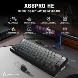 Attack Shark X68 PRO HE Gradient Black 60% Wireless Magnetic Switch Gaming Keyboard, 66 Keys, Tri-Mode Bluetooth 2.4GHz & USB-C Wired, 8000Hz Polling, 0.01mm Rapid Trigger, 128K Scan Rate, Hot-Swappable, PBT Double-Shot Keycaps, RGB & 5000mAh Battery