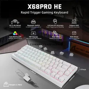 Attack Shark X68 PRO HE White Contour 60% Wireless Magnetic Switch Gaming Keyboard, 66 Keys, Tri-Mode Bluetooth 2.4GHz & USB-C Wired, 8000Hz Polling, 0.01mm Rapid Trigger, 128K Scan Rate, Hot-Swappable, PBT Double-Shot Keycaps, RGB & 5000mAh Battery