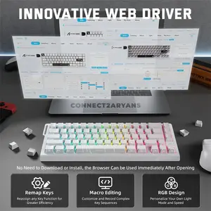 Attack Shark X68 PRO HE White Contour 60% Wireless Magnetic Switch Gaming Keyboard, 66 Keys, Tri-Mode Bluetooth 2.4GHz & USB-C Wired, 8000Hz Polling, 0.01mm Rapid Trigger, 128K Scan Rate, Hot-Swappable, PBT Double-Shot Keycaps, RGB & 5000mAh Battery