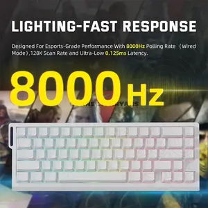 Attack Shark X68 PRO HE White Contour 60% Wireless Magnetic Switch Gaming Keyboard, 66 Keys, Tri-Mode Bluetooth 2.4GHz & USB-C Wired, 8000Hz Polling, 0.01mm Rapid Trigger, 128K Scan Rate, Hot-Swappable, PBT Double-Shot Keycaps, RGB & 5000mAh Battery