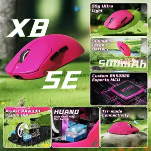 Attack Shark X8 PLUS Berry Red Wireless Gaming Mouse, PixArt PAW3395PRO Sensor, 50–40000 DPI, 55±3g Superlight Design, Tri-Mode Bluetooth 2.4GHz & Wired, 1000Hz Polling Rate, 700 IPS, 60G Acceleration, 100 Million Clicks & 500mAh Battery