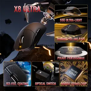 Attack Shark X8 ULTIMATE Black Tri-Mode Wireless Gaming Mouse, PAW3950 MAX Sensor, 42000 DPI, Wired & Wireless 8000Hz Polling Rate, Nordic 54L15 MCU, 65G Acceleration, 750 IPS, 55g±3g Lightweight Design, 800mAh Battery & 8K Receiver