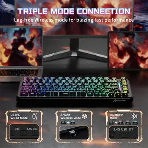 Attack Shark X82 PRO HE Black Contour 75% Wireless Magnetic Switch Gaming Keyboard, 82 Keys, Tri-Mode Bluetooth 2.4GHz & USB-C Wired, 8000Hz Polling Rate, 128K Scan Rate, 0.01mm Rapid Trigger, Adjustable 0.1–3.4mm Actuation, Hot-Swappable, PBT Keycap
