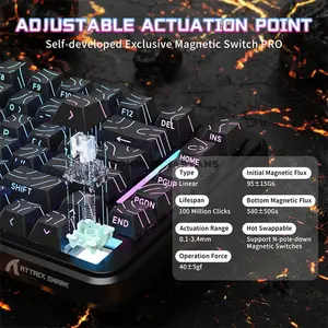 Attack Shark X82 PRO HE Black Contour 75% Wireless Magnetic Switch Gaming Keyboard, 82 Keys, Tri-Mode Bluetooth 2.4GHz & USB-C Wired, 8000Hz Polling Rate, 128K Scan Rate, 0.01mm Rapid Trigger, Adjustable 0.1–3.4mm Actuation, Hot-Swappable, PBT Keycap
