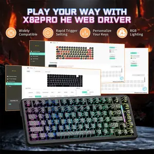 Attack Shark X82 PRO HE Black Contour 75% Wireless Magnetic Switch Gaming Keyboard, 82 Keys, Tri-Mode Bluetooth 2.4GHz & USB-C Wired, 8000Hz Polling Rate, 128K Scan Rate, 0.01mm Rapid Trigger, Adjustable 0.1–3.4mm Actuation, Hot-Swappable, PBT Keycap