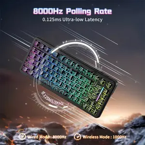 Attack Shark X82 PRO HE Black Contour 75% Wireless Magnetic Switch Gaming Keyboard, 82 Keys, Tri-Mode Bluetooth 2.4GHz & USB-C Wired, 8000Hz Polling Rate, 128K Scan Rate, 0.01mm Rapid Trigger, Adjustable 0.1–3.4mm Actuation, Hot-Swappable, PBT Keycap