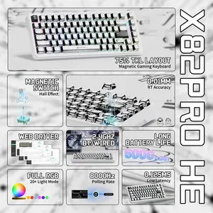 Attack Shark X82 PRO HE Comics 75% Wireless Magnetic Switch Gaming Keyboard, 82 Keys, Tri-Mode Bluetooth 2.4GHz & USB-C Wired, 8000Hz Polling Rate, 0.01mm Rapid Trigger, 128K Scan Rate, Hot-Swappable, Comic PBT Keycaps, 16M RGB & 5000mAh Battery