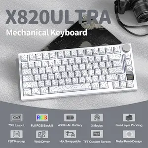 Attack Shark X820 Ultra White Contour 75% Wireless Mechanical Gaming Keyboard, 80 Keys + Knob, Gift Linear Switches, 0.85-Inch TFT Smart Display, Tri-Mode Bluetooth 2.4GHz & USB-C Wired, Gasket Mount, Hot-Swappable, 16M RGB & 4000mAh Battery