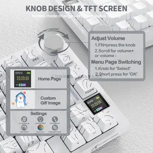 Attack Shark X820 Ultra White Contour 75% Wireless Mechanical Gaming Keyboard, 80 Keys + Knob, Gift Linear Switches, 0.85-Inch TFT Smart Display, Tri-Mode Bluetooth 2.4GHz & USB-C Wired, Gasket Mount, Hot-Swappable, 16M RGB & 4000mAh Battery