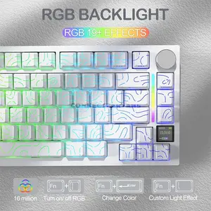 Attack Shark X820 Ultra White Contour 75% Wireless Mechanical Gaming Keyboard, 80 Keys + Knob, Shark Linear Switches, 0.85-Inch TFT Smart Display, Tri-Mode Bluetooth 2.4GHz & USB-C Wired, Gasket Mount, Hot-Swappable, 16M RGB & 4000mAh Battery