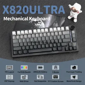 Attack Shark X820 Ultra Moon Night Black Gradient 75% Wireless Mechanical Gaming Keyboard, Shark Linear Switches, TFT Smart Display & Knob, Tri-Mode Bluetooth 5.1 2.4GHz & USB-C Wired, Gasket Mount, Hot-Swappable, RGB & 4000mAh Battery