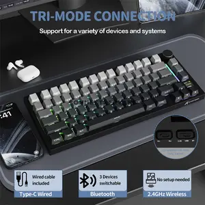 Attack Shark X820 Ultra Moon Night Black Gradient 75% Wireless Mechanical Gaming Keyboard, Shark Linear Switches, TFT Smart Display & Knob, Tri-Mode Bluetooth 5.1 2.4GHz & USB-C Wired, Gasket Mount, Hot-Swappable, RGB & 4000mAh Battery