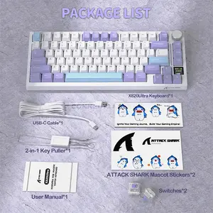 Attack Shark X820 Ultra Starlight White 75% Wireless Mechanical Gaming Keyboard, Gift Linear Switches, TFT Smart Display & Knob, Tri-Mode Bluetooth 5.1 2.4GHz & USB-C Wired, Gasket Mount, Hot-Swappable, RGB & 4000mAh Battery