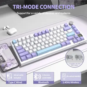 Attack Shark X820 Ultra Starlight White 75% Wireless Mechanical Gaming Keyboard, Gift Linear Switches, TFT Smart Display & Knob, Tri-Mode Bluetooth 5.1 2.4GHz & USB-C Wired, Gasket Mount, Hot-Swappable, RGB & 4000mAh Battery