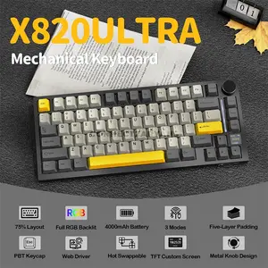 Attack Shark X820 Ultra Starry Black 75% Wireless Mechanical Gaming Keyboard, Gift Linear Switches, TFT Smart Display & Knob, Tri-Mode Bluetooth 5.1 2.4GHz & USB-C Wired, Gasket Mount, Hot-Swappable, RGB & 4000mAh Battery