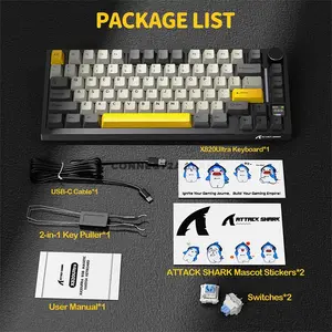 Attack Shark X820 Ultra Starry Black 75% Wireless Mechanical Gaming Keyboard, Gift Linear Switches, TFT Smart Display & Knob, Tri-Mode Bluetooth 5.1 2.4GHz & USB-C Wired, Gasket Mount, Hot-Swappable, RGB & 4000mAh Battery