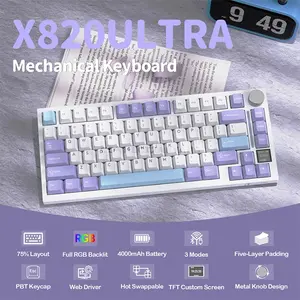 Attack Shark X820 Ultra Starlight White 75% Wireless Mechanical Gaming Keyboard, Shark Linear Switches, TFT Smart Display & Knob, Tri-Mode Bluetooth 5.1 2.4GHz & USB-C Wired, Gasket Mount, Hot-Swappable, RGB & 4000mAh Battery