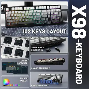 Attack Shark X98 Moonlight Night 98% Wireless Mechanical Gaming Keyboard, 102 Keys, Pre-Lubed Linear Strawberry Switches, Tri-Mode Bluetooth 5.0 2.4GHz & USB-C Wired, Upgraded Gasket Mount, 3/5-Pin Hot-Swappable, PBT Keycaps, South-Facing RGB & 4000m