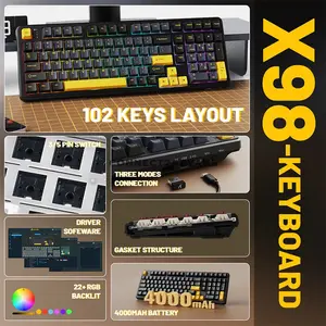 Attack Shark X98 Star Black 98% Wireless Mechanical Gaming Keyboard, 102 Keys, Pre-Lubed Linear Strawberry Switches, Tri-Mode Bluetooth 5.0 2.4GHz & USB-C Wired, Upgraded Gasket Mount, 3/5-Pin Hot-Swappable, PBT Keycaps, South-Facing RGB & 4000mAh Ba