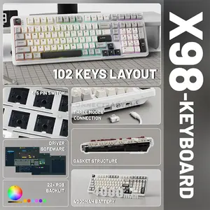 Attack Shark X98 Starlight White 98% Wireless Mechanical Gaming Keyboard, 102 Keys, Pre-Lubed Linear Strawberry Switches, Tri-Mode Bluetooth 5.0 2.4GHz & USB-C Wired, Upgraded Gasket Mount, 3/5-Pin Hot-Swappable, PBT Keycaps, South-Facing RGB & 4000m