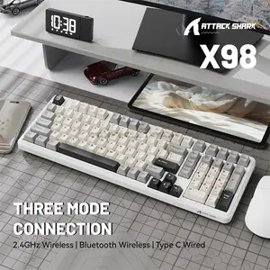 Attack Shark X98 Starlight White 98% Wireless Mechanical Gaming Keyboard, 102 Keys, Pre-Lubed Linear Strawberry Switches, Tri-Mode Bluetooth 5.0 2.4GHz & USB-C Wired, Upgraded Gasket Mount, 3/5-Pin Hot-Swappable, PBT Keycaps, South-Facing RGB & 4000m