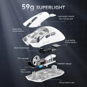 ATTACK SHARK R1 Wireless Gaming Mouse, White Edition, Lightweight Ergonomic Design with High Precision Optical Sensor