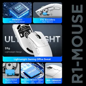 ATTACK SHARK R1 Wireless Gaming Mouse, Black Edition, Lightweight Ergonomic Design with High Precision Optical Sensor