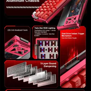 AULA AG60 Pro White + Red Wired Hall Effect Magnetic Gaming Keyboard, Aether Magnetic Switch, 60% 61-Key Layout, CNC Aluminum Case, 8K Polling Rate, 0.1ms Latency, 0.001mm Rapid Trigger Precision, Dual-Engine Structure, RGB