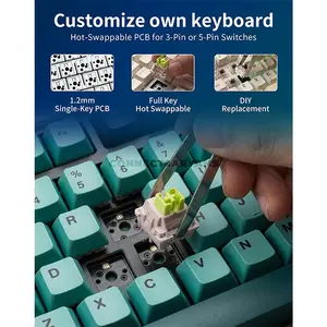 AULA AU75 Black + Green + Yellow Tri-Mode Gasket Mechanical Gaming Keyboard, Bloomfield Switch, 75% 81-Key Layout, Fully Hot-Swappable, RGB Lighting, PBT Keycaps, Multi-Function Knob, 2.4GHz / Bluetooth / Wired