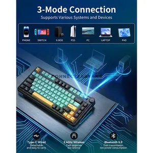 AULA AU75 Black + Green + Yellow Tri-Mode Gasket Mechanical Gaming Keyboard, Bloomfield Switch, 75% 81-Key Layout, Fully Hot-Swappable, RGB Lighting, PBT Keycaps, Multi-Function Knob, 2.4GHz / Bluetooth / Wired