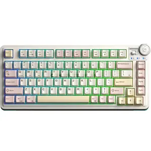 AULA AU75 Light Pink + White + Pale Yellow Tri-Mode Gasket Mechanical Keyboard, Bloomfield Switch, 75% 81-Key Layout, Hot-Swappable, RGB Lighting, PBT Keycaps, Multi-Function Knob, 2.4GHz / Bluetooth / Wired