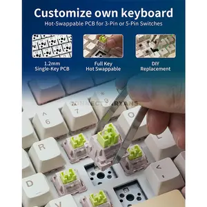 AULA AU75 Light Pink + White + Pale Yellow Tri-Mode Gasket Mechanical Keyboard, Bloomfield Switch, 75% 81-Key Layout, Hot-Swappable, RGB Lighting, PBT Keycaps, Multi-Function Knob, 2.4GHz / Bluetooth / Wired