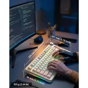 AULA AU75 Light Pink + White + Pale Yellow Tri-Mode Gasket Mechanical Keyboard, Bloomfield Switch, 75% 81-Key Layout, Hot-Swappable, RGB Lighting, PBT Keycaps, Multi-Function Knob, 2.4GHz / Bluetooth / Wired