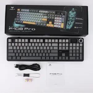 Aula F108 Pro Gradient Gray Wireless Mechanical Gaming Keyboard, Side-Engraved Keycaps, Zephyr V3 Switches, Full-Size 108-Key Layout, Tri-Mode Connectivity, RGB Backlighting, Hot-Swappable Keyboard