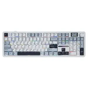 AULA F108 PRO White + Light Blue Tri-Mode Full-Size Mechanical Gaming Keyboard, LEOBOG Reaper Linear Switch, 104-Key Gasket Layout, Hot-Swappable, 1.14-Inch LCD Screen, RGB, 2.4GHz / Bluetooth 5.0 / USB-C, 8000mAh Battery