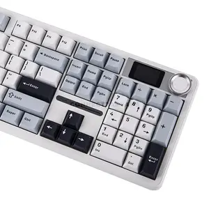 AULA F108 PRO White + Light Blue Tri-Mode Full-Size Mechanical Gaming Keyboard, LEOBOG Reaper Linear Switch, 104-Key Gasket Layout, Hot-Swappable, 1.14-Inch LCD Screen, RGB, 2.4GHz / Bluetooth 5.0 / USB-C, 8000mAh Battery