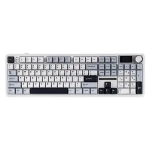 AULA F108 PRO White + Light Blue Tri-Mode Full-Size Mechanical Gaming Keyboard, LEOBOG Reaper Linear Switch, 104-Key Gasket Layout, Hot-Swappable, 1.14-Inch LCD Screen, RGB, 2.4GHz / Bluetooth 5.0 / USB-C, 8000mAh Battery