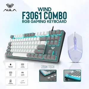 Aula F3061 Gaming Keyboard & Mouse Combo White Gray, 104-Key RGB Membrane Keyboard, 1200 DPI Optical Mouse, Anti-Ghosting Design, Wired Gaming Combo