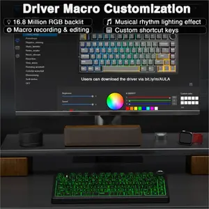 Aula F75 Black Contour Wireless Mechanical Gaming Keyboard, Star Vector Switches, 75% Compact Layout, Tri-Mode Connectivity, RGB Backlighting, Hot-Swappable Keyboard