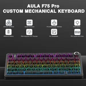 Aula F75 Black Contour Wireless Mechanical Gaming Keyboard, Star Vector Switches, 75% Compact Layout, Tri-Mode Connectivity, RGB Backlighting, Hot-Swappable Keyboard