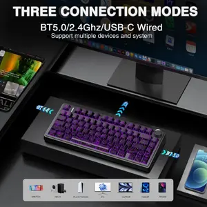 Aula F75 Black Contour Wireless Mechanical Gaming Keyboard, Star Vector Switches, 75% Compact Layout, Tri-Mode Connectivity, RGB Backlighting, Hot-Swappable Keyboard