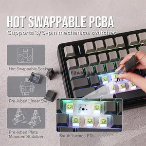 AULA F75 Black Panel + Black Dark Gray Tri-Mode Mechanical Gaming Keyboard, Milk White Linear Switch, 75% 80-Key Gasket Layout, Hot-Swappable, RGB Backlight, Bluetooth / 2.4GHz / USB-C, 4000mAh Battery