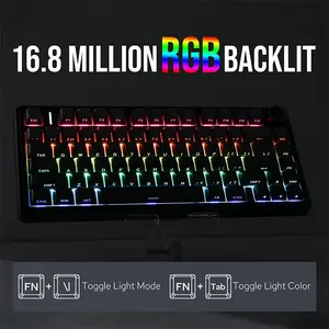 AULA F75 Black Panel + Black Dark Gray Tri-Mode Mechanical Gaming Keyboard, Milk White Linear Switch, 75% 80-Key Gasket Layout, Hot-Swappable, RGB Backlight, Bluetooth / 2.4GHz / USB-C, 4000mAh Battery