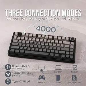AULA F75 Black Panel + Black Dark Gray Tri-Mode Mechanical Gaming Keyboard, Milk White Linear Switch, 75% 80-Key Gasket Layout, Hot-Swappable, RGB Backlight, Bluetooth / 2.4GHz / USB-C, 4000mAh Battery