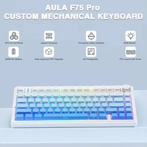 Aula F75 Gradient Blue Wireless Mechanical Gaming Keyboard, Side-Engraved Keycaps, Reaper Switches, 75% Compact Layout, Tri-Mode Connectivity, RGB Backlighting, Hot-Swappable Keyboard