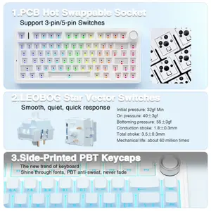 Aula F75 Gradient Blue Wireless Mechanical Gaming Keyboard, Side-Engraved Keycaps, Star Vector Switches, 75% Compact Layout, Tri-Mode Connectivity, RGB Backlighting, Hot-Swappable Keyboard