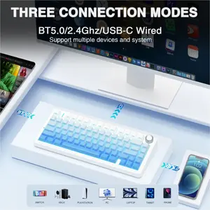 Aula F75 Gradient Blue Wireless Mechanical Gaming Keyboard, Side-Engraved Keycaps, Star Vector Switches, 75% Compact Layout, Tri-Mode Connectivity, RGB Backlighting, Hot-Swappable Keyboard
