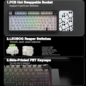 Aula F75 Gradient Grey Wireless Mechanical Gaming Keyboard, Side-Engraved Keycaps, Reaper Switches, 75% Compact Layout, Tri-Mode Connectivity, RGB Backlighting, Hot-Swappable Keyboard