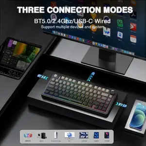 Aula F75 Gradient Grey Wireless Mechanical Gaming Keyboard, Side-Engraved Keycaps, Reaper Switches, 75% Compact Layout, Tri-Mode Connectivity, RGB Backlighting, Hot-Swappable Keyboard