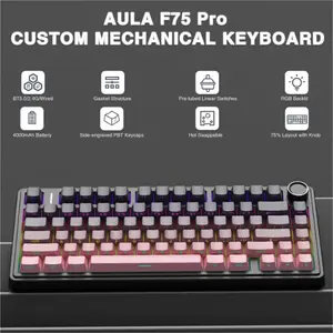 Aula F75 Gradient Pink Wireless Mechanical Gaming Keyboard, Side-Engraved Keycaps, Reaper Switches, 75% Compact Layout, Tri-Mode Connectivity, RGB Backlighting, Hot-Swappable Keyboard